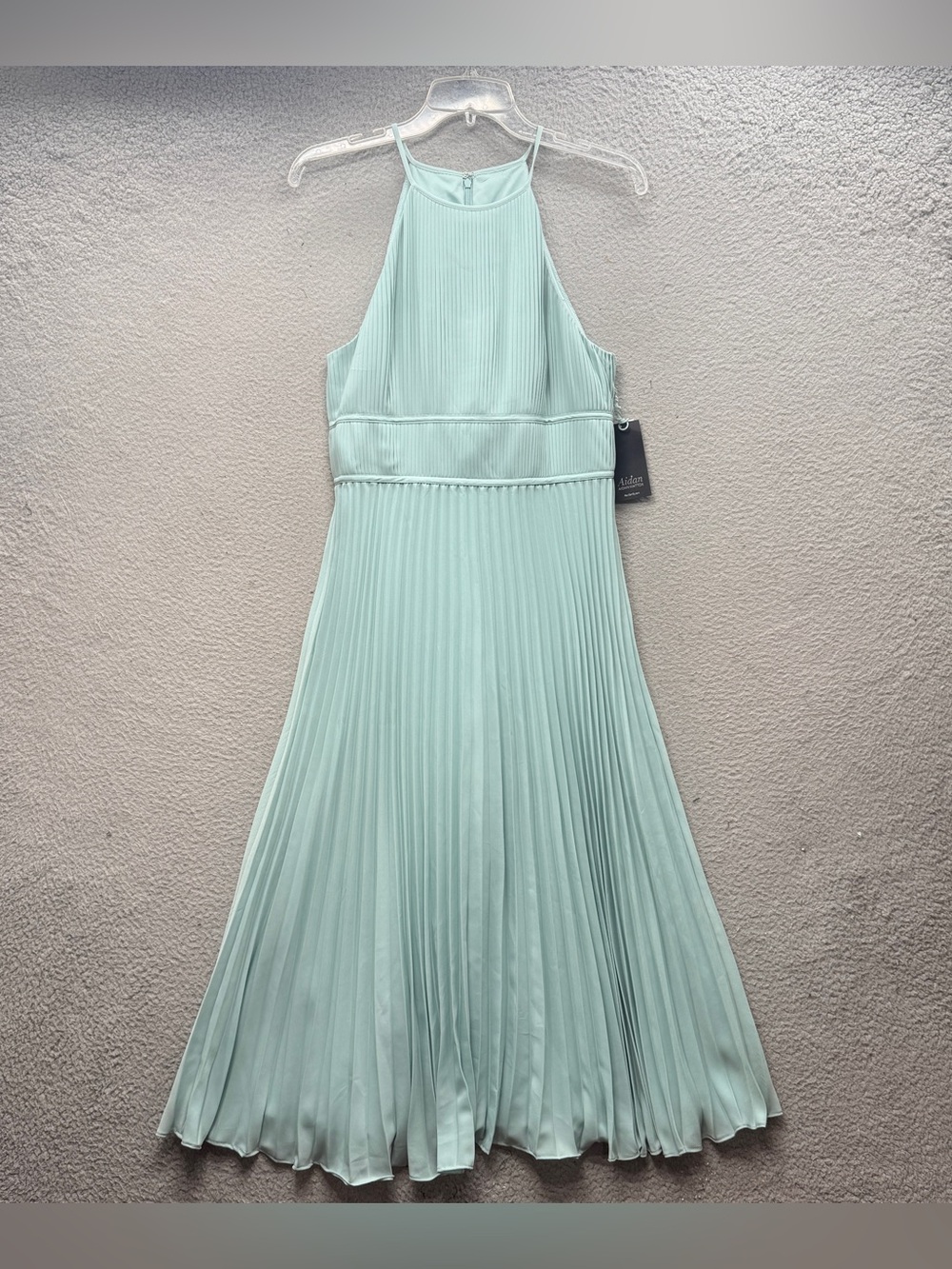Aidan Mattox Pleated Halter Midi Dress Icy Mint Cool Wedding Prom Size 10 NWT